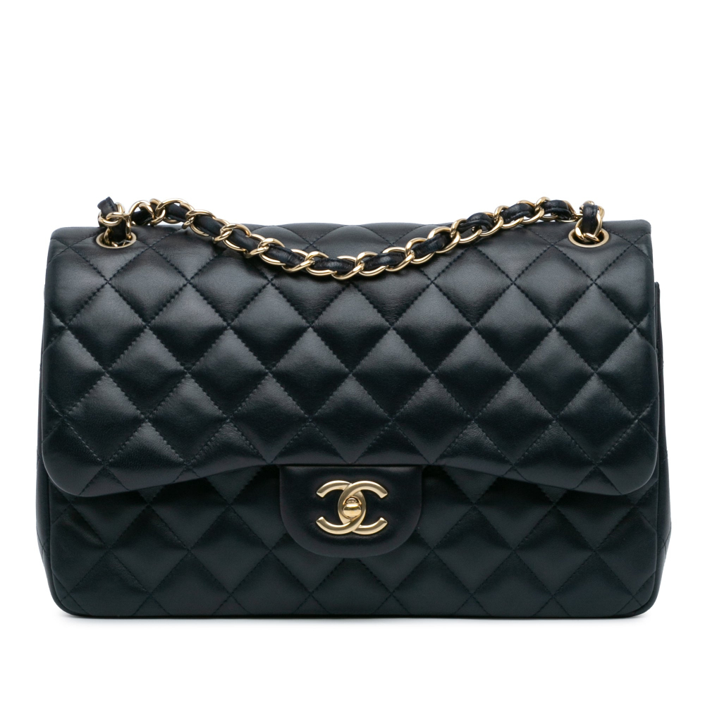 Chanel Classic Double Flap Jumbo Matelassè Lambskin Leather 2-Ways Flap Bag Blue