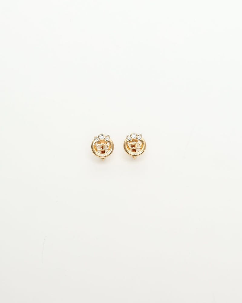 Christian Dior CD Logo Rhinestone Clip-on Earrings