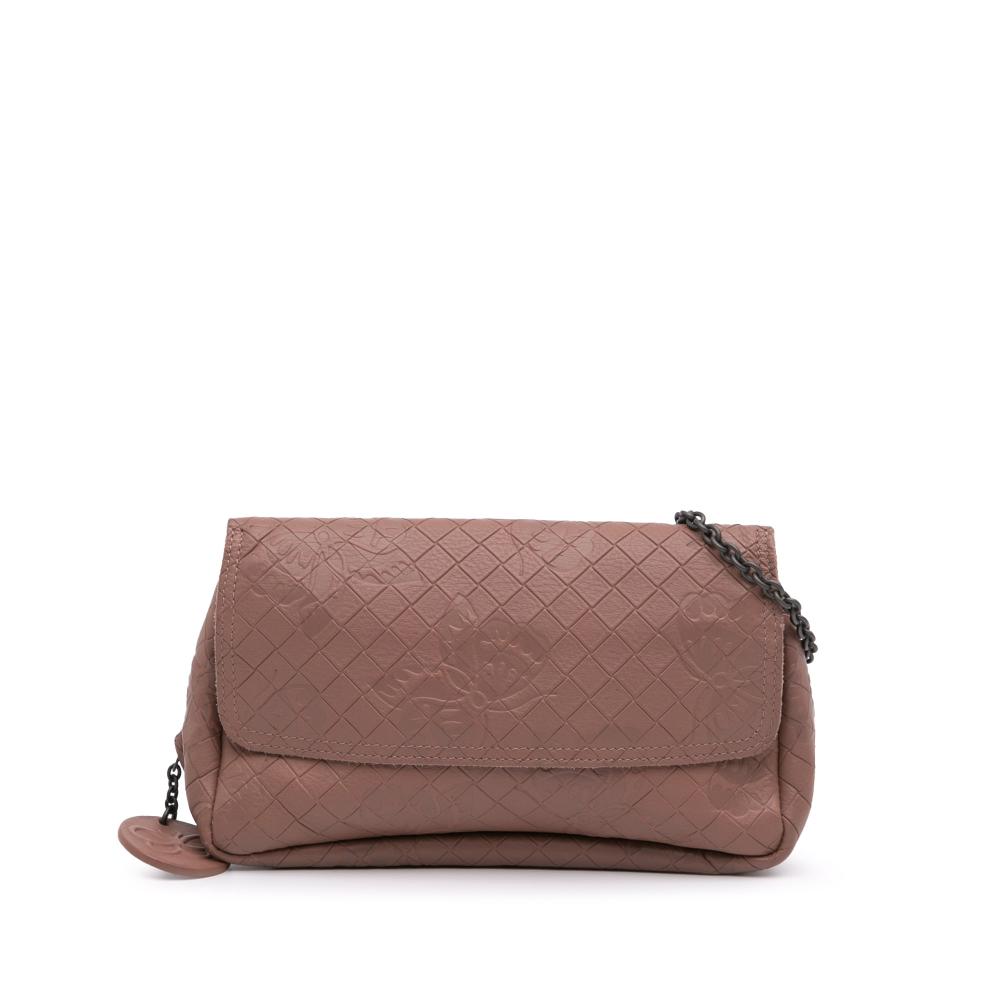 Bottega Veneta Pink Small Calfskin Intrecciomirage Embossed Butterfly Chain Crossbody Italy