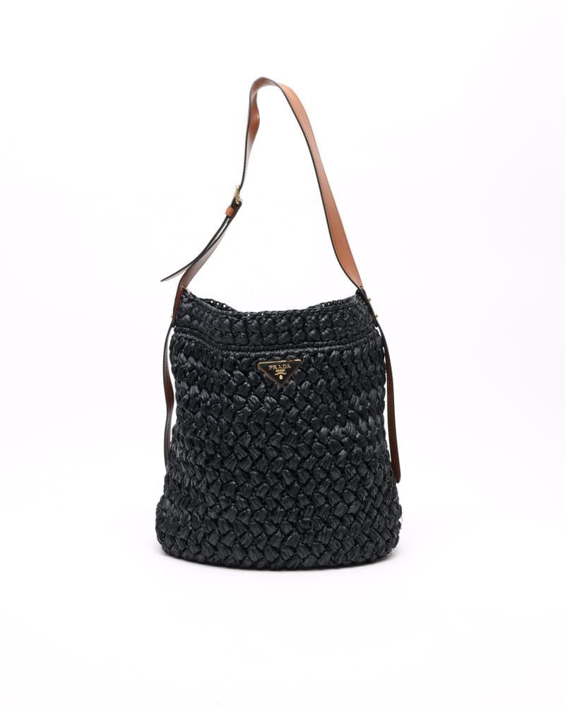 Prada Raffia City Calf Bucket Bag