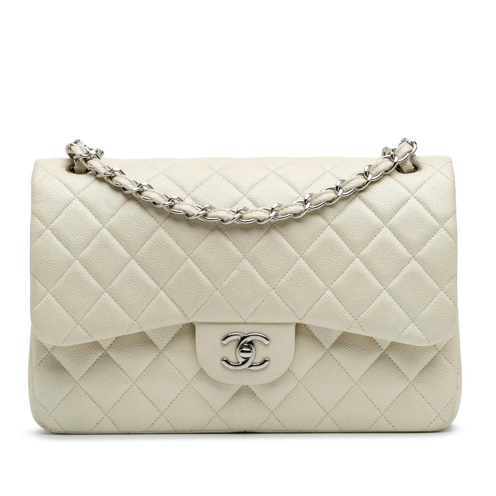 Chanel B Chanel White Ivory Caviar Leather Leather Jumbo Classic Caviar Double Flap Italy