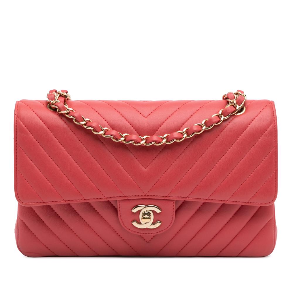 Chanel B Chanel Red Indian Red Lambskin Leather Leather Medium Classic Chevron Lambskin Double Flap France