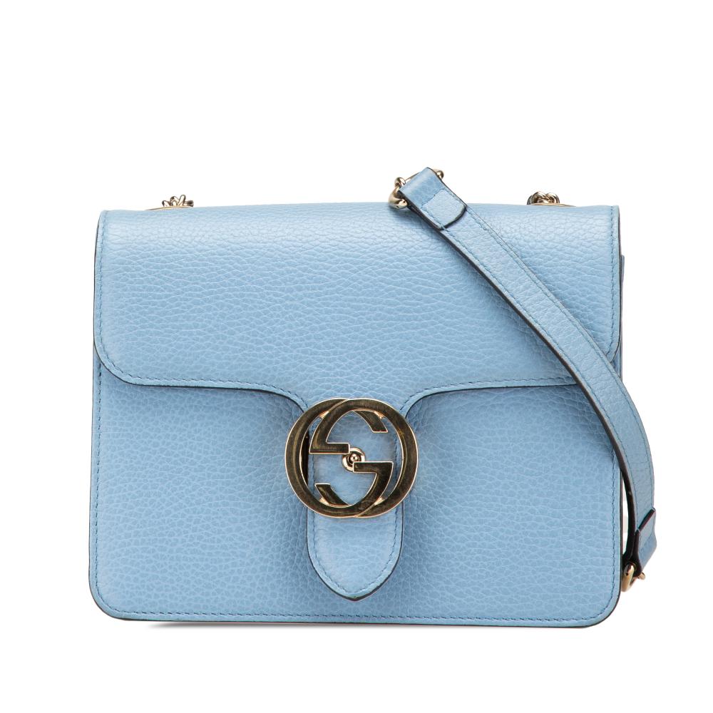 Gucci B Gucci Blue Light Blue Calf Leather Small Dollar skin Interlocking G Crossbody Italy