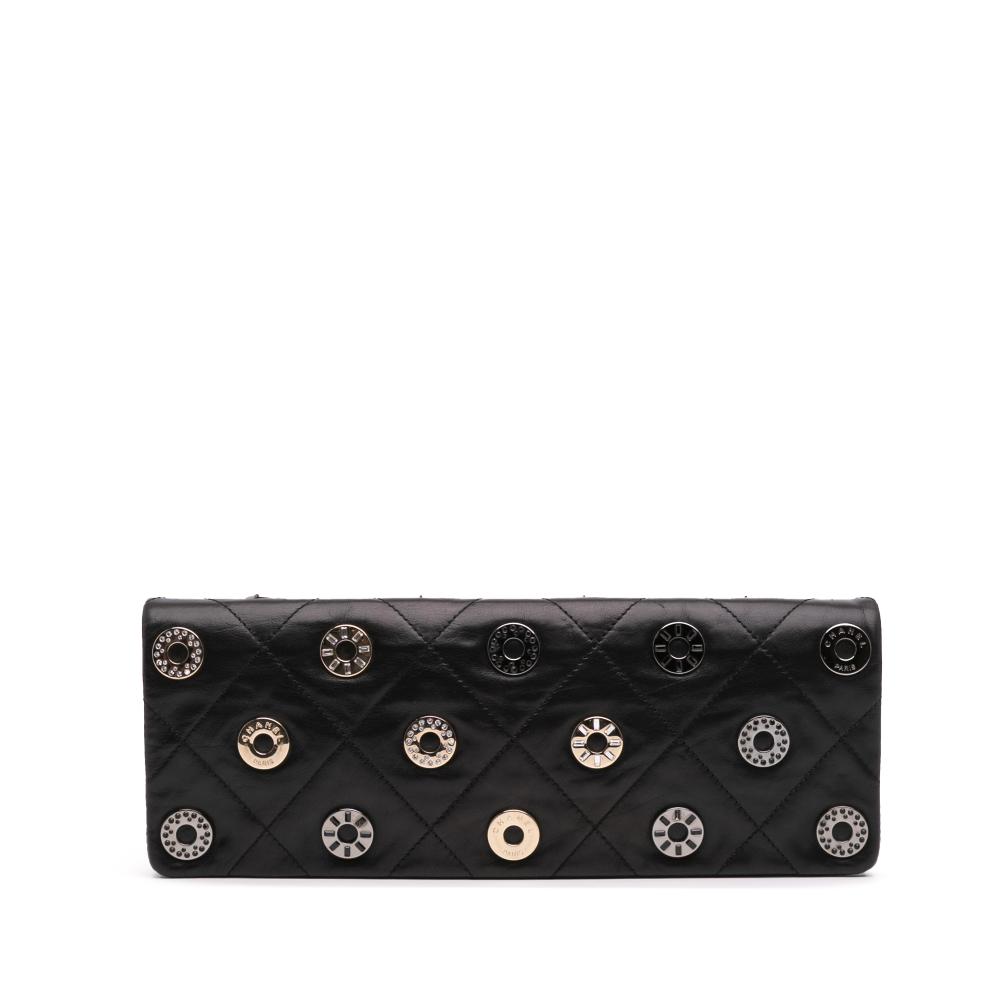 Chanel B Chanel Black Calf Leather Quilted skin Star Attitude Grommet Fold Over Clutch France