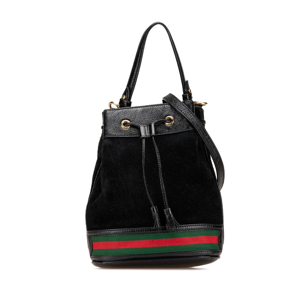 Gucci B Gucci Black Suede Leather Small Ophidia Bucket Italy