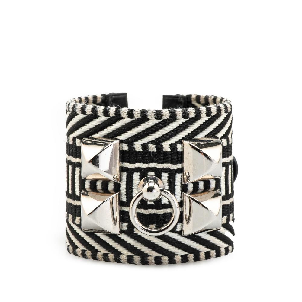 Hermès AB Hermès Black with White Canvas Fabric Toile Sombrero Rivale Cavale Bracelet T2 France