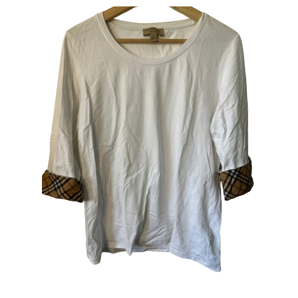 Burberry Weißes Oberteil mit karierten Ärmeln