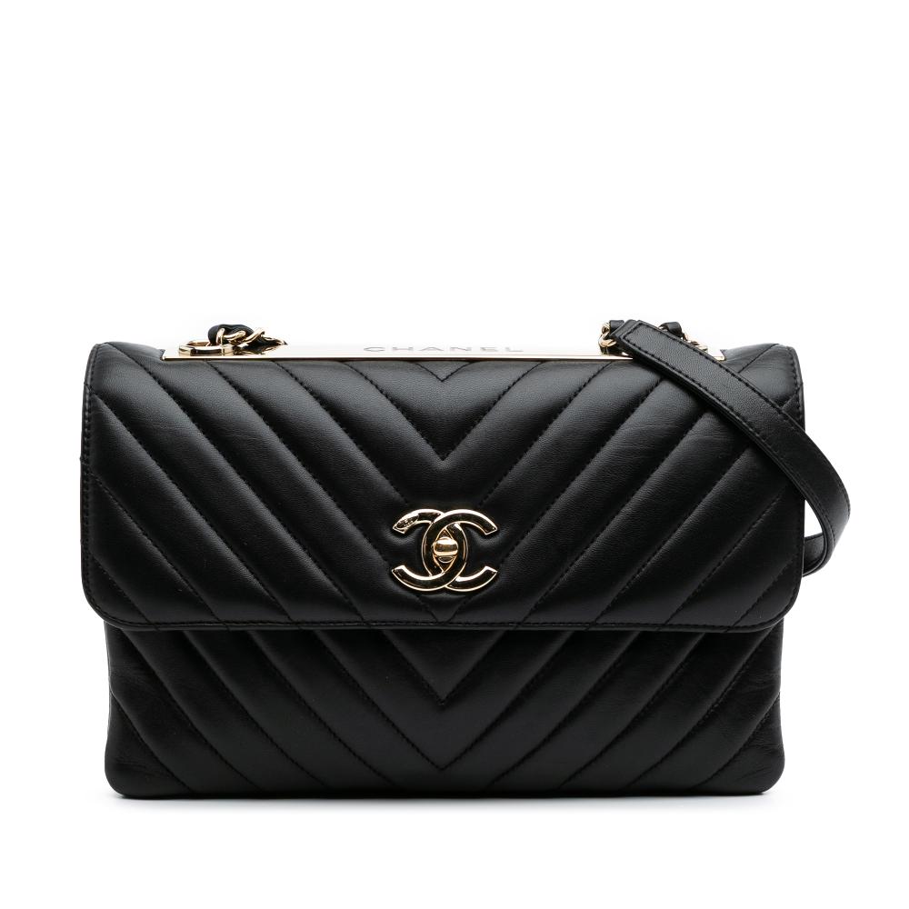 Chanel AB Chanel Black Lambskin Leather Leather Chevron Lambskin Trendy CC Flap Italy