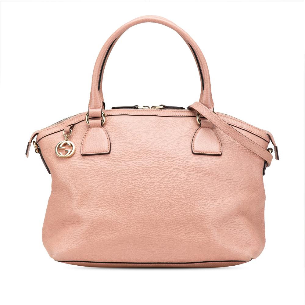 Gucci B Gucci Pink Calf Leather Medium GG Charm Dome Satchel Italy