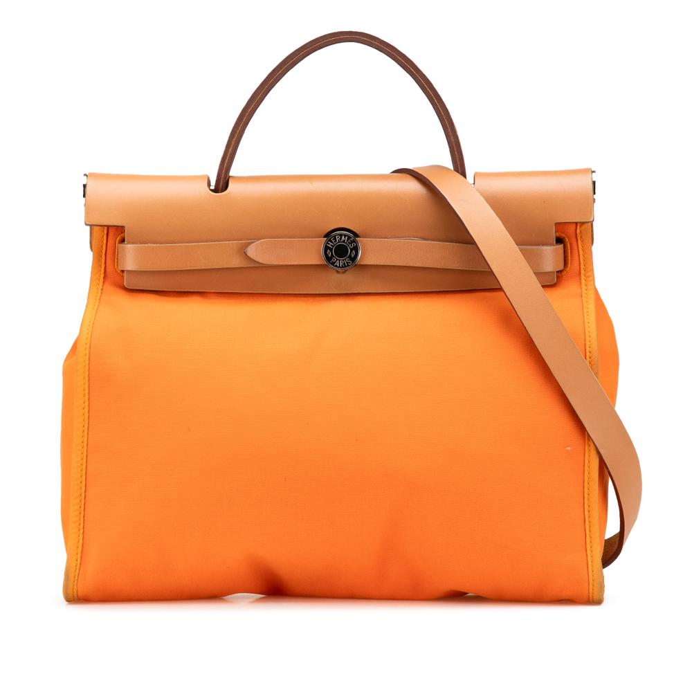 Hermès B Hermès Orange Dark Orange with Brown Canvas Fabric Toile Herbag Zip 31 France