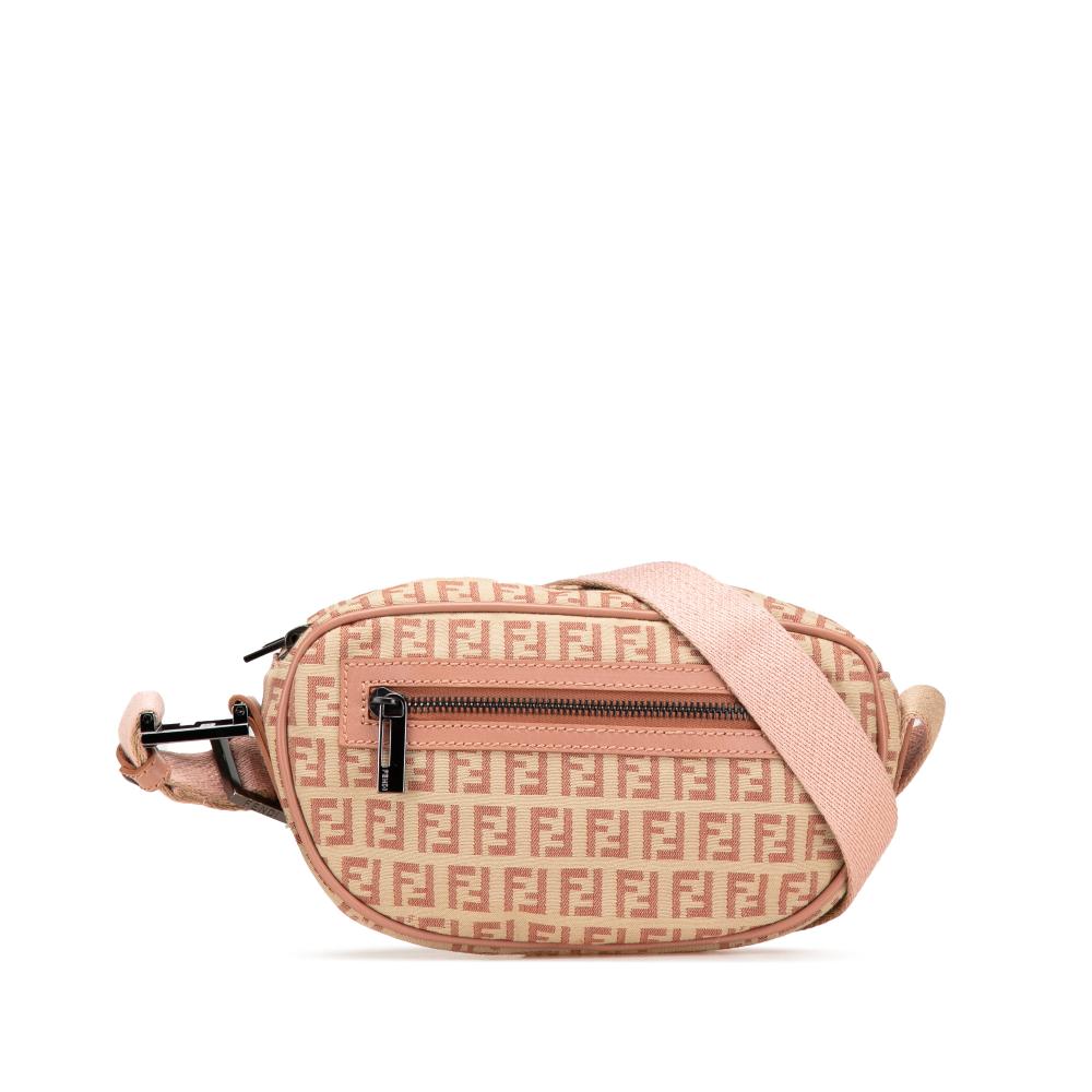 Fendi B Fendi Brown Beige Canvas Fabric Zucchino Crossbody Italy