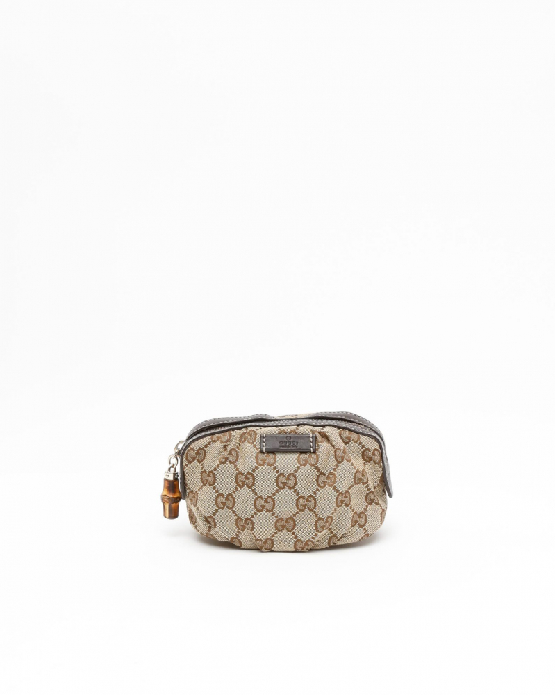 Gucci Bamboo Canvas and Leather Pouch