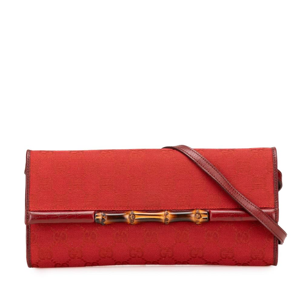Gucci B Gucci Red Canvas Fabric GG Bamboo Bar Crossbody Italy
