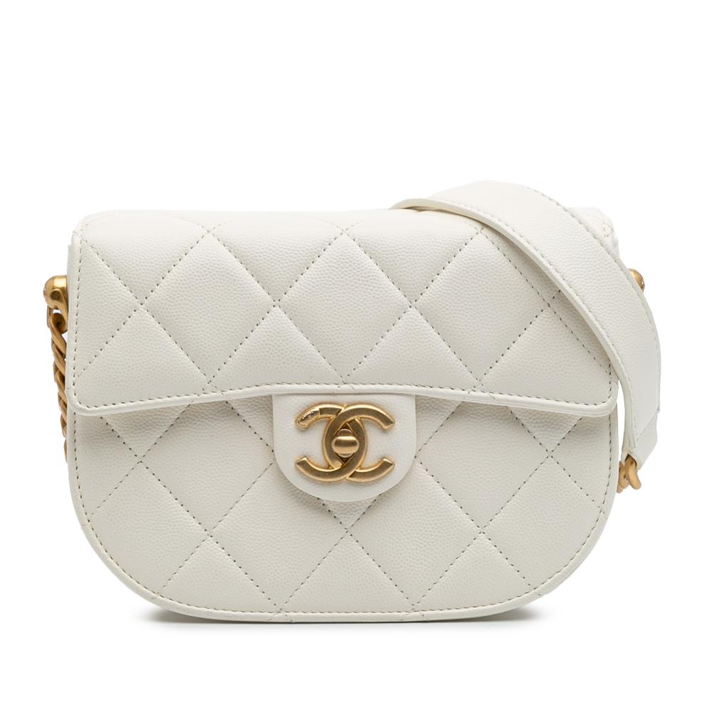 Chanel B Chanel White Lambskin Leather Leather CC Quilted Lambskin Round Moon Messenger Flap Italy
