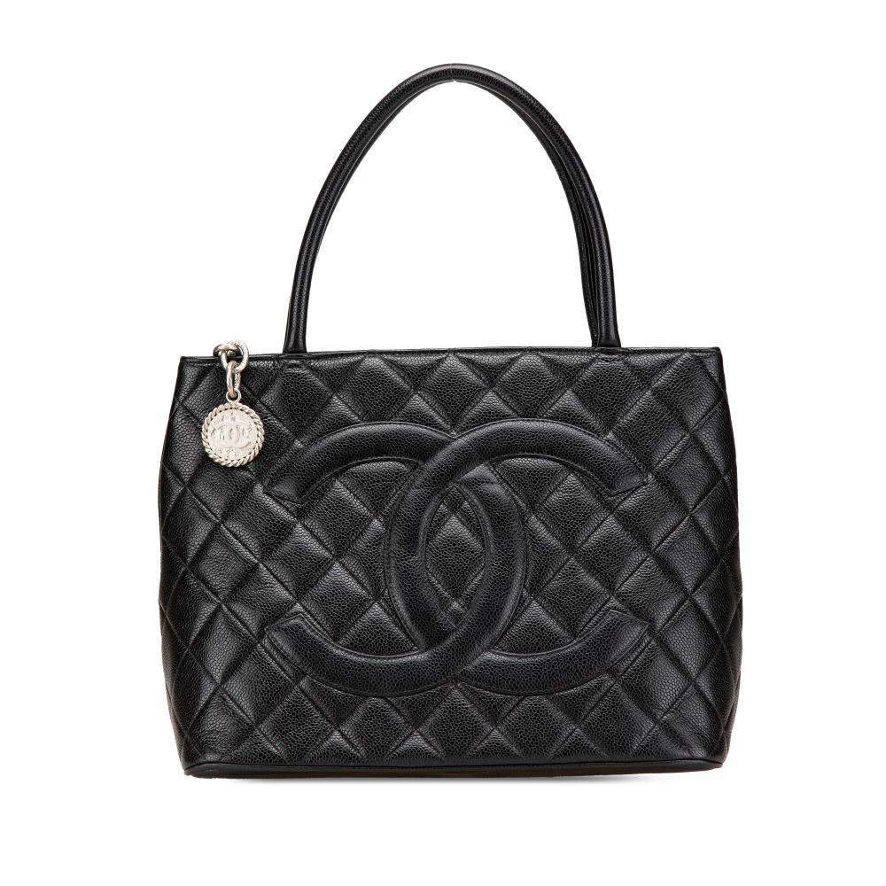 Chanel B Chanel Black Caviar Leather Leather Caviar Medallion Tote France