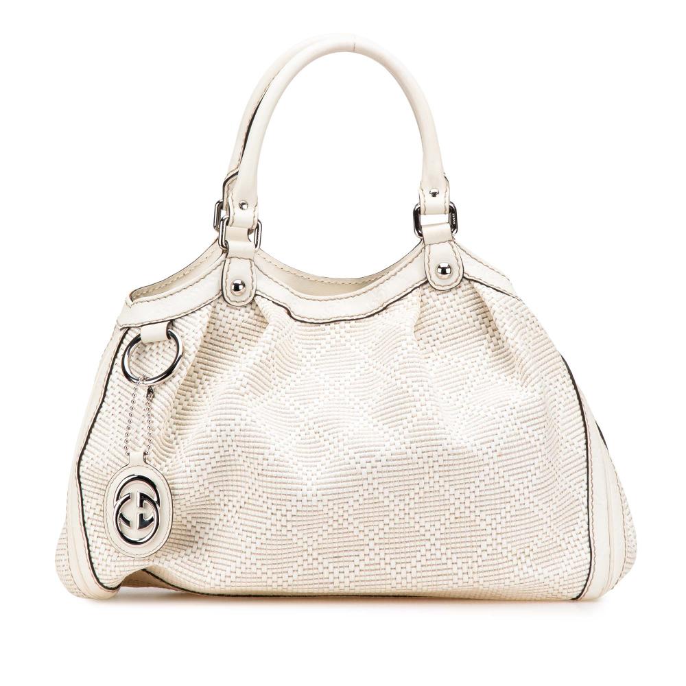 Gucci B Gucci White Raffia Natural Material Medium Diamante Sukey Tote Italy