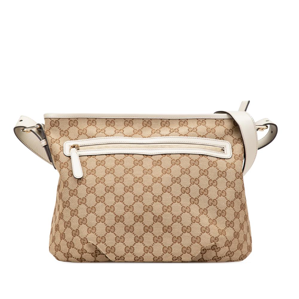 Gucci B Gucci Brown Beige with White Canvas Fabric GG Crossbody Italy