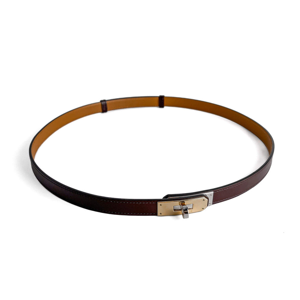 Hermès Kelly 18 Bi-color Hardware Leather Thin Belt Moka