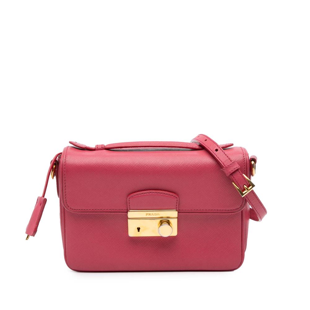 Prada B Prada Pink Dark Pink Saffiano Leather Sound Lock Satchel Italy