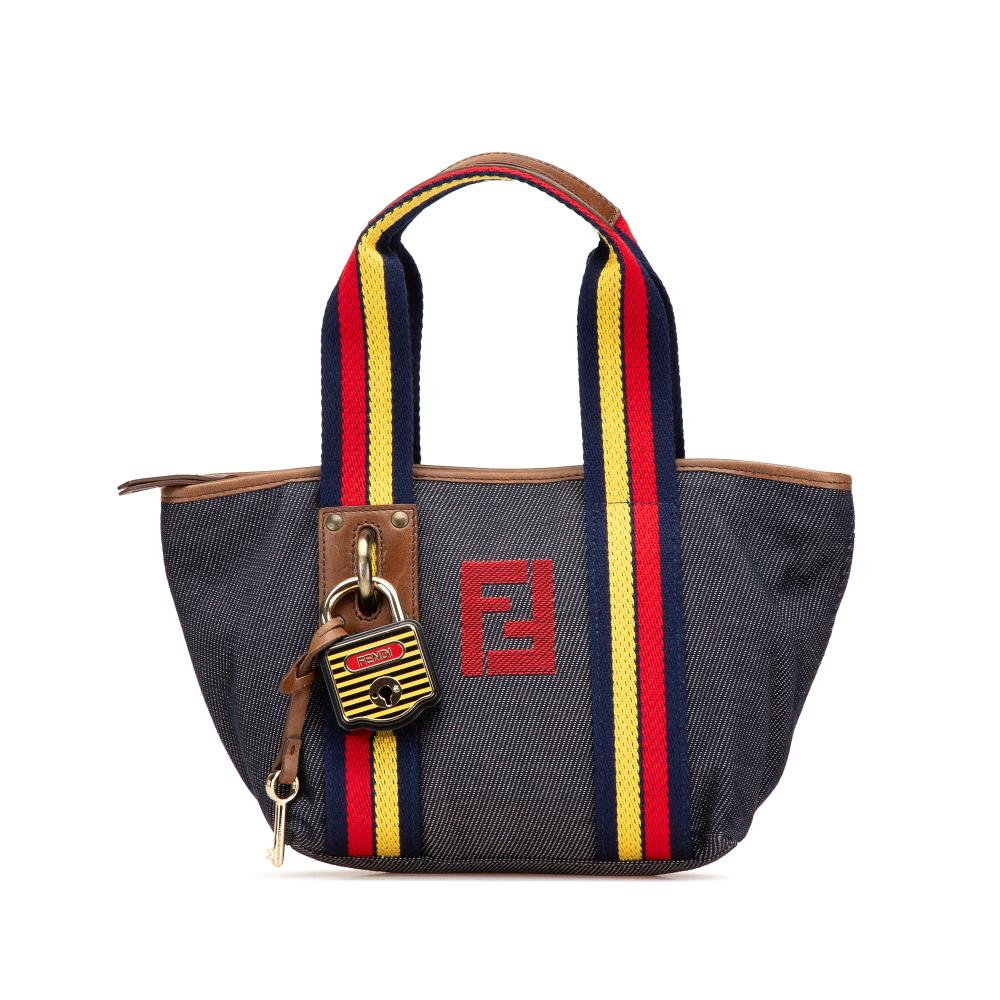 Fendi B Fendi Blue Denim Denim Fabric Mini Lock Shopping Tote Italy