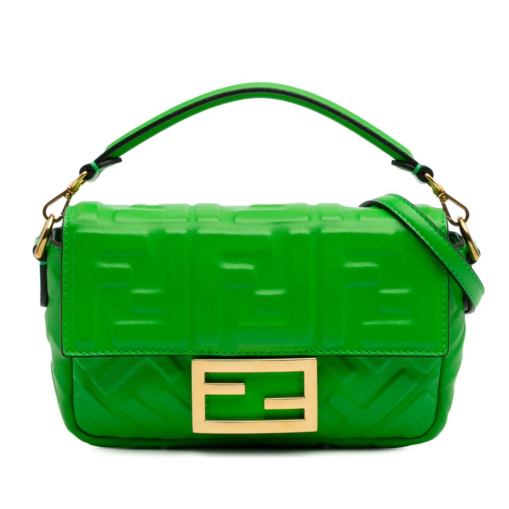 Fendi B Fendi Green Lime Calf Leather Mini Zucca Embossed Baguette Satchel Italy