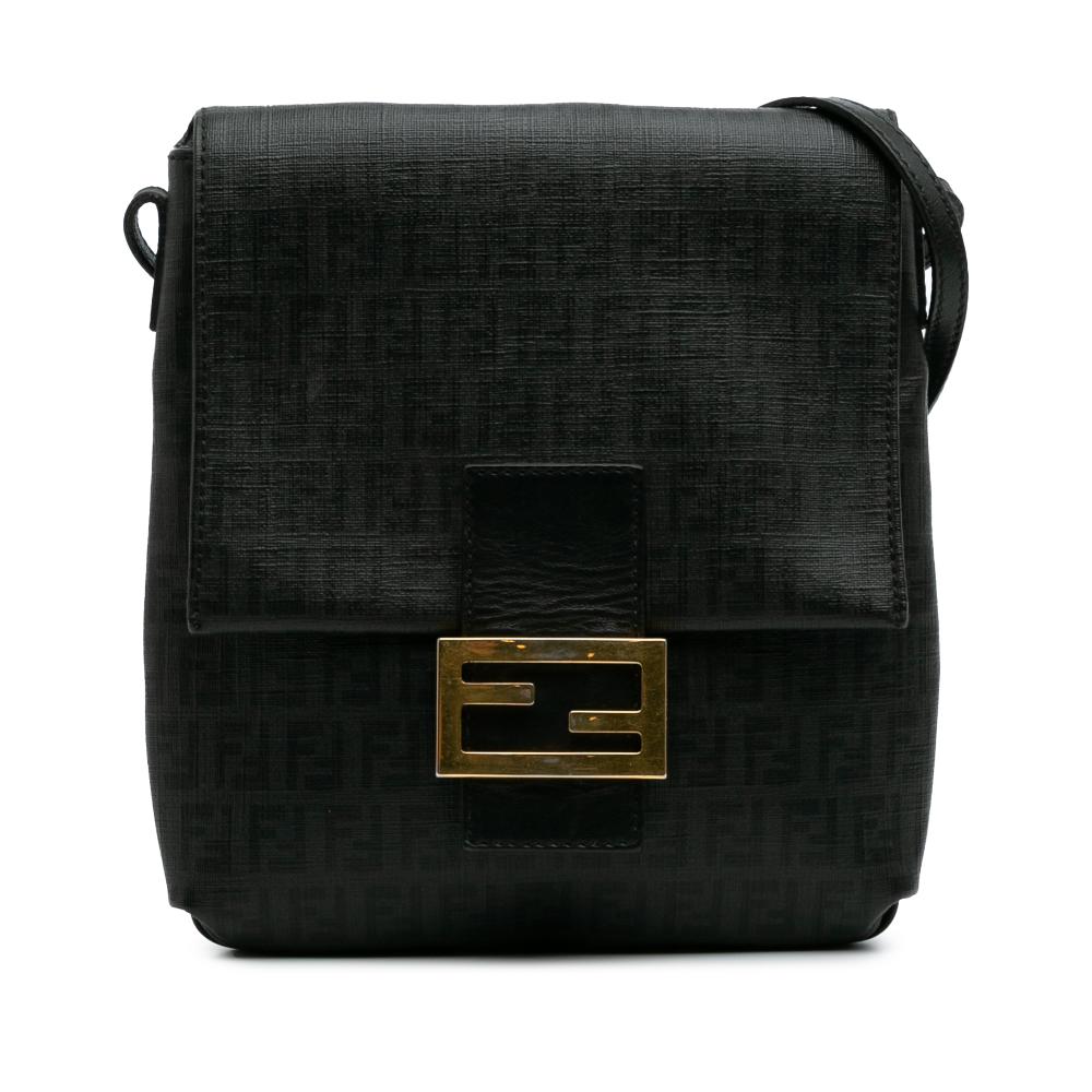 Fendi B Fendi Black Coated Canvas Fabric Zucchino Spalmati Crossbody Italy