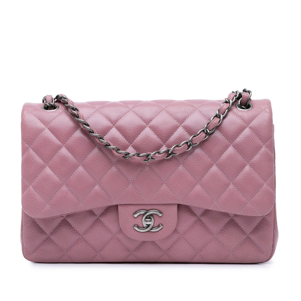 Chanel Classic Double Flap Jumbo Matelassè Caviar Leather Flap Handbag Pink