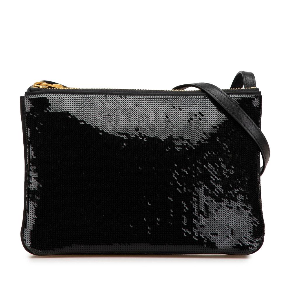 Celine B Celine Black Mesh Fabric Small Sequin Trio Crossbody Italy