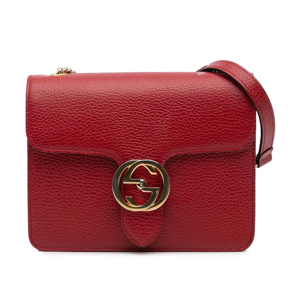Gucci B Gucci Red Calf Leather Small Dollar skin Interlocking G Crossbody Italy