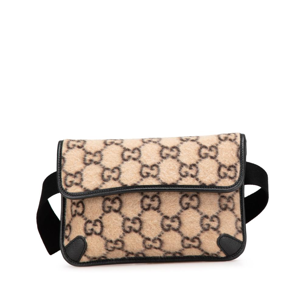 Gucci AB Gucci Brown Beige Wool Fabric GG Slim Belt Bag Italy