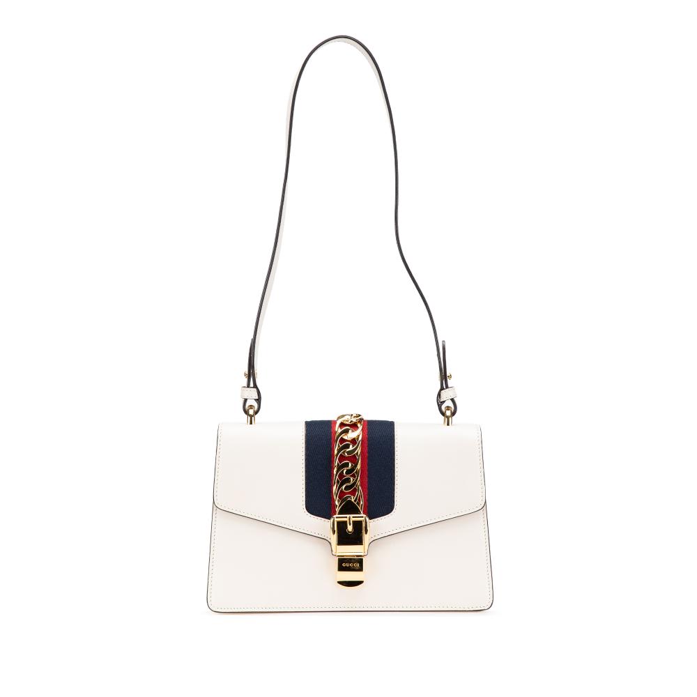 Gucci AB Gucci White Calf Leather Small Sylvie Satchel Italy