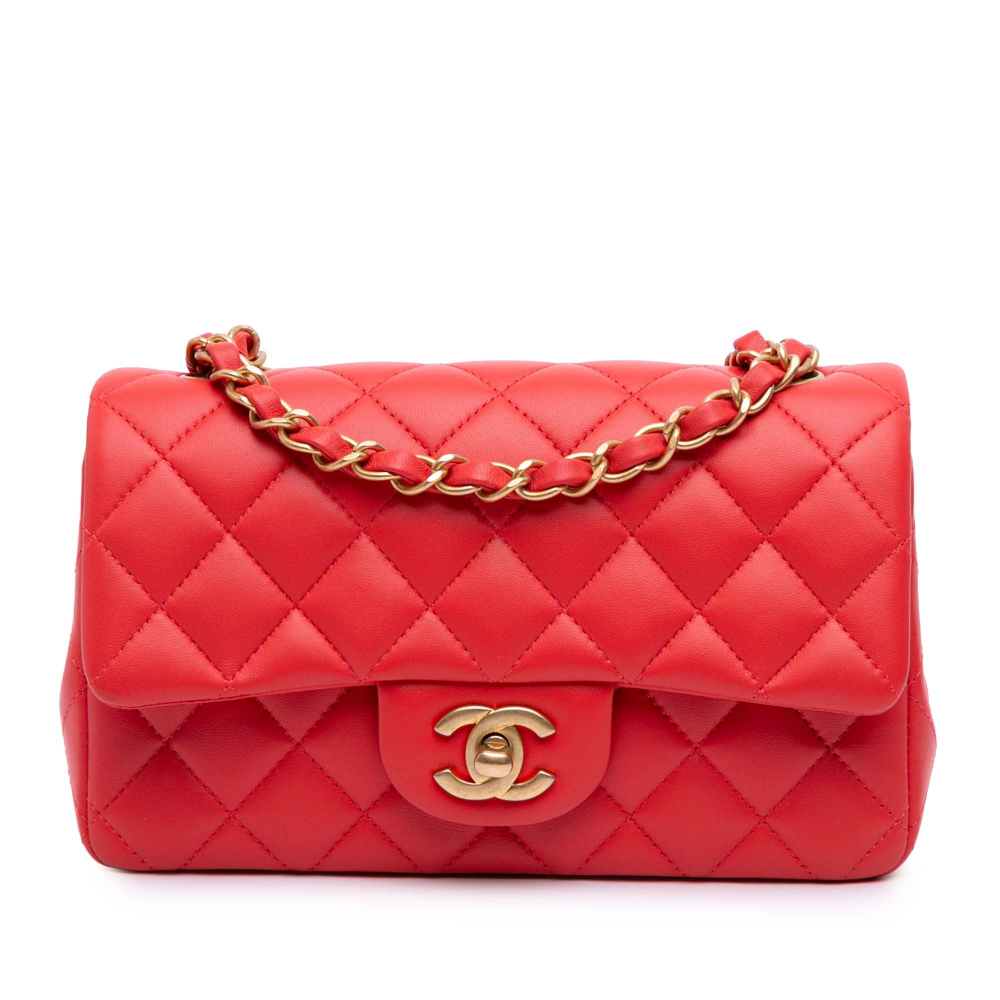 Chanel Classic Single Flap Mini Lambskin Leather Matelassè Shoulder Bag Red