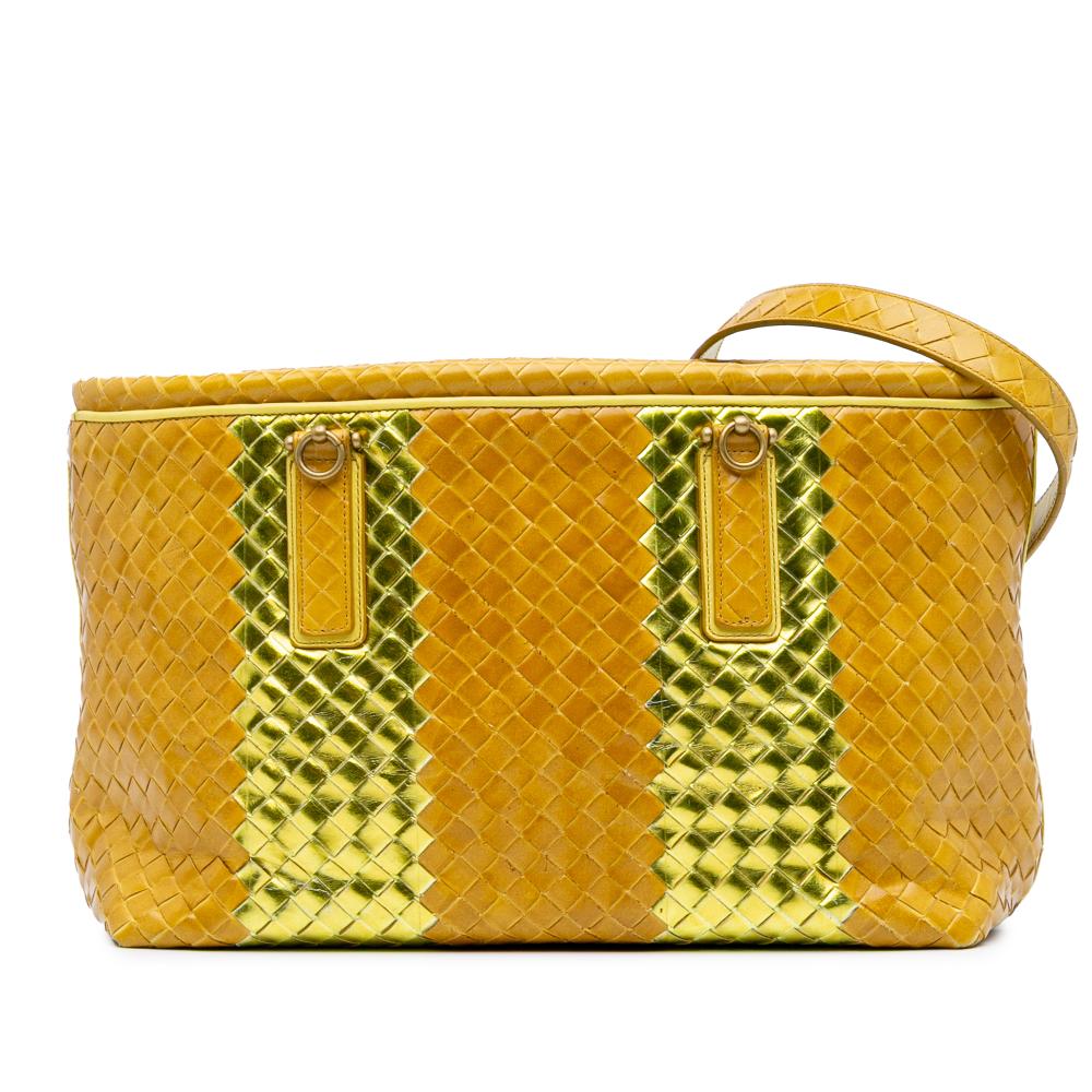 Bottega Veneta B Bottega Veneta Yellow with Gold Calf Leather Intrecciato Tote Italy
