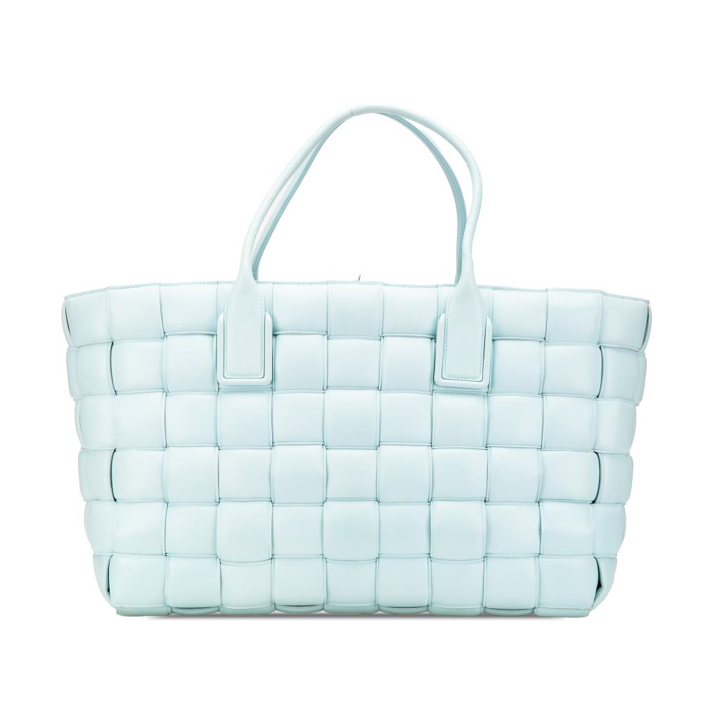 Bottega Veneta B Bottega Veneta Blue Light Blue Lambskin Leather Leather Large Lambskin Intreccio Padded Tote Italy