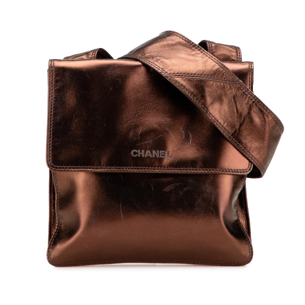 Chanel B Chanel Brown Bronze Lambskin Leather Leather Metallic Lambskin Flap Crossbody Italy