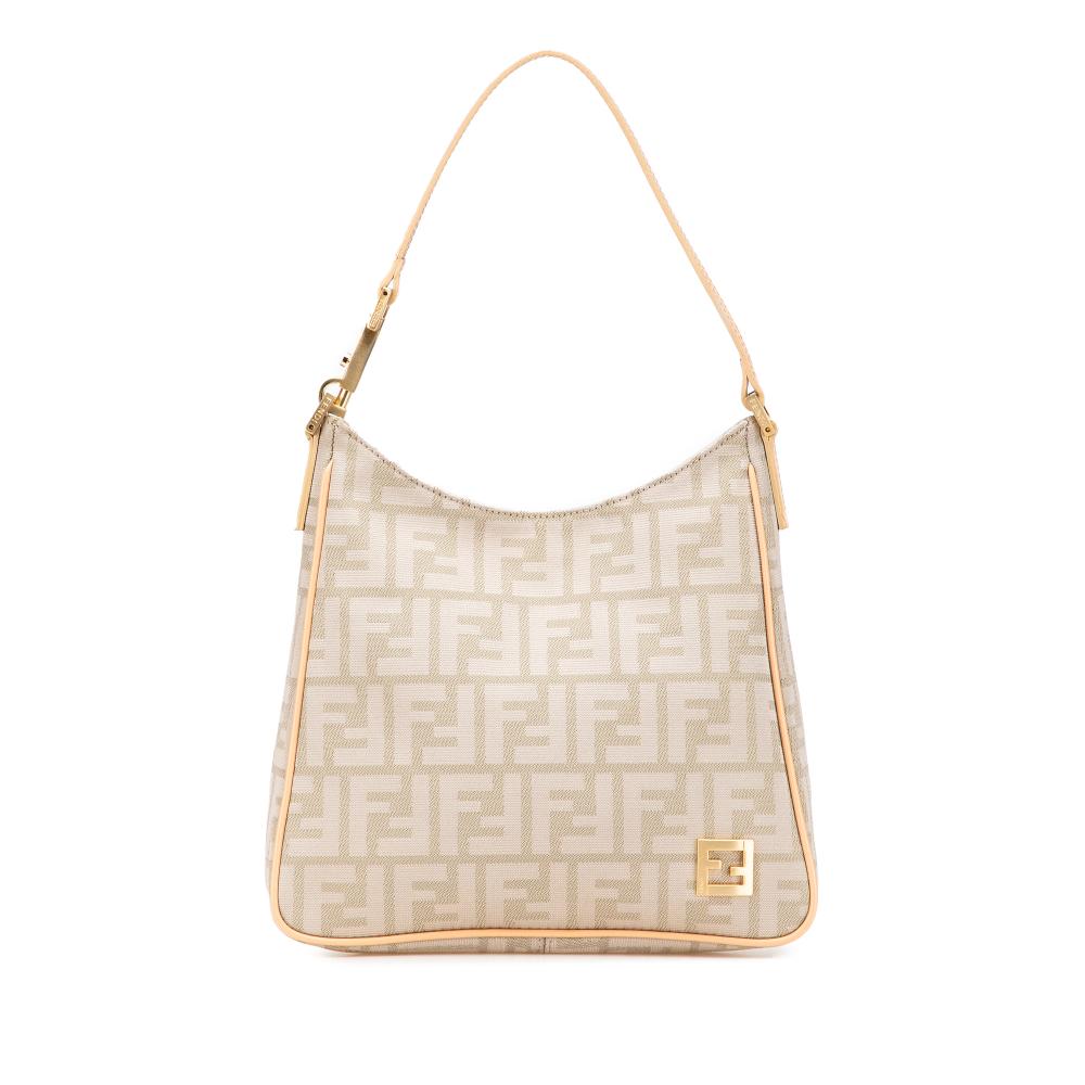 Fendi B Fendi Brown Light Beige Canvas Fabric Zucca Shoulder Bag Italy