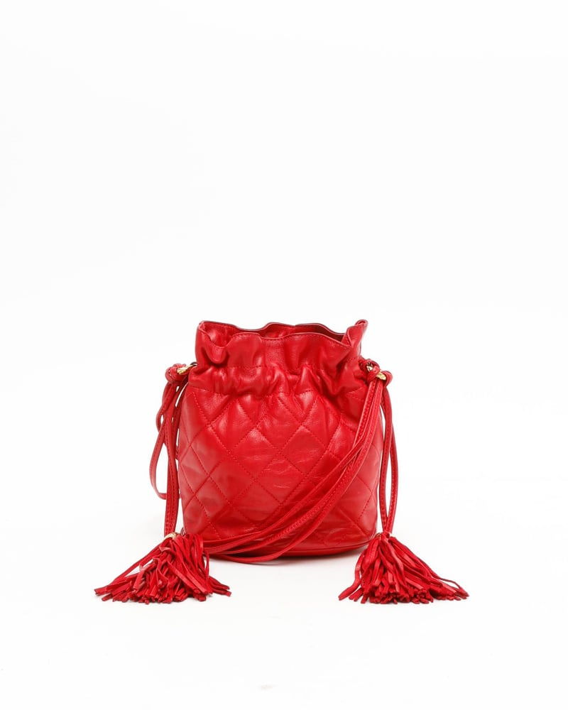 Chanel Quilted Drawstring Tassel Bucket Bag