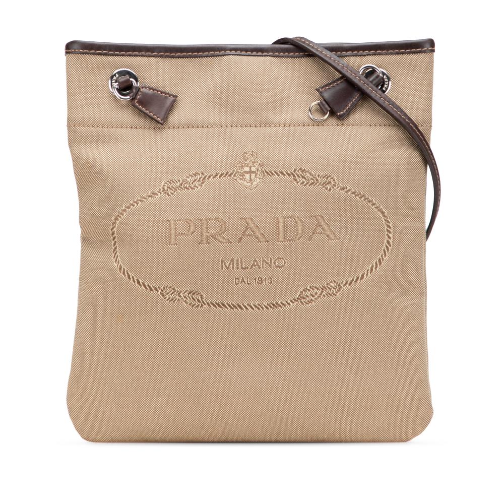 Prada B Prada Brown Beige Canvas Fabric Canapa Logo Crossbody Italy