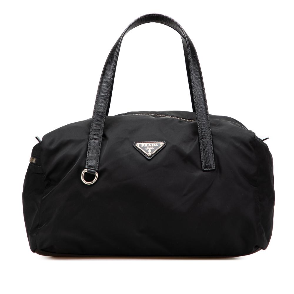 Prada B Prada Black Nylon Fabric Saffiano Trimmed Tessuto Handbag Italy