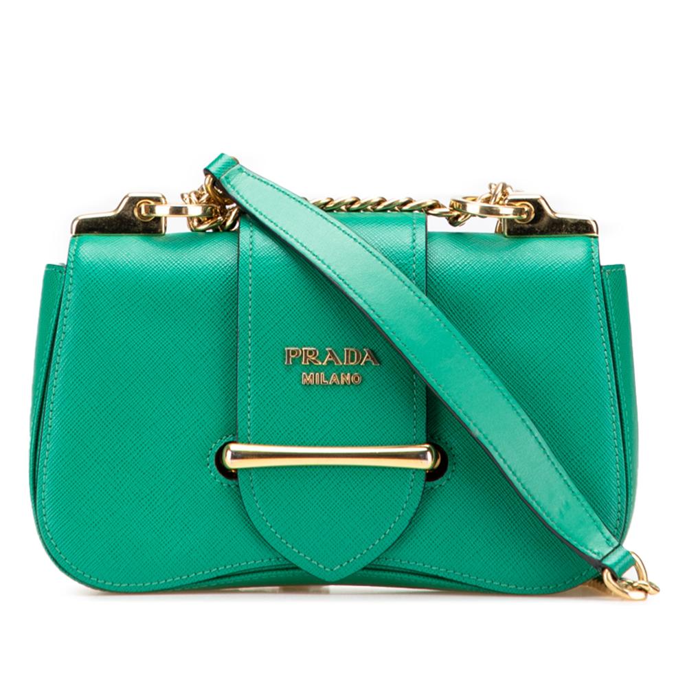 Prada B Prada Green Saffiano Leather Sidonie Crossbody Italy