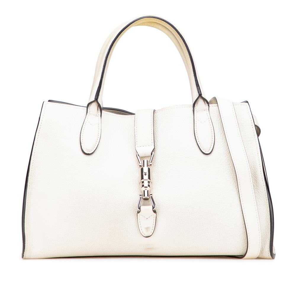 Gucci B Gucci White Calf Leather Small Grained skin Soft Jackie Tote Italy