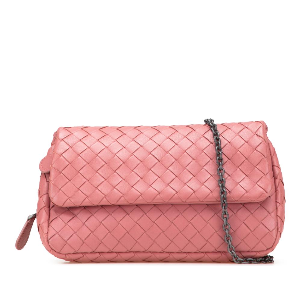 Bottega Veneta B Bottega Veneta Pink Nappa Leather Leather Mini Nappa Intrecciato Expandable Chain Crossbody Italy