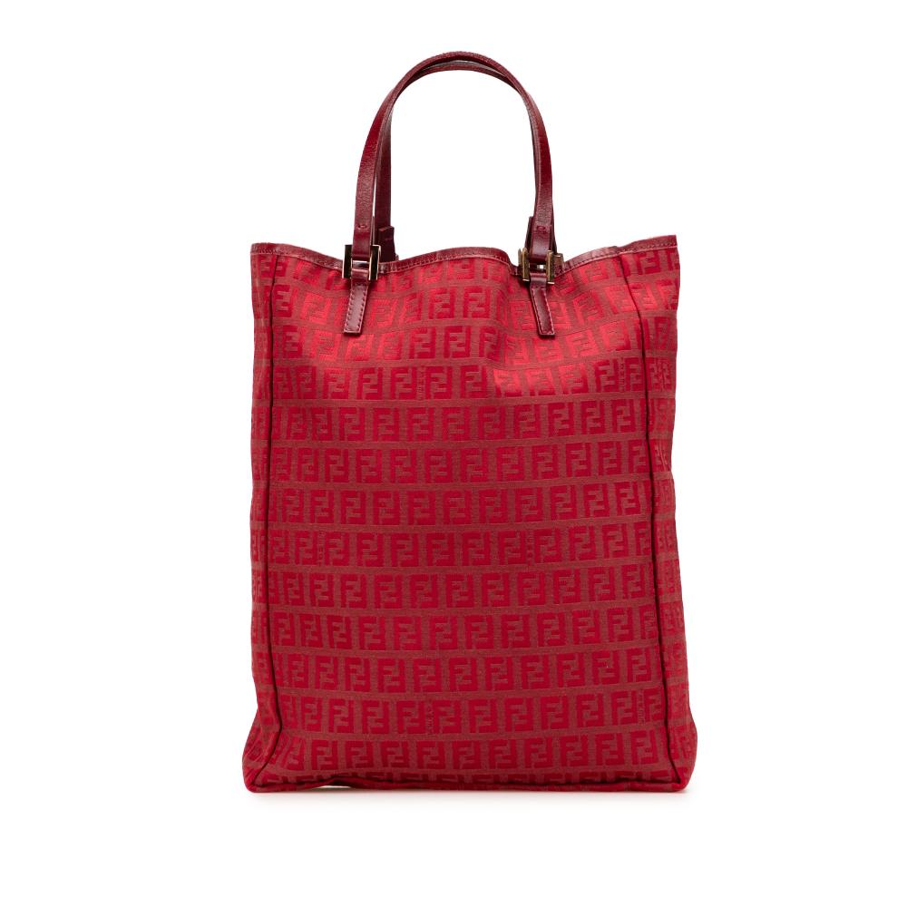 Fendi B Fendi Red Canvas Fabric Zucchino Tote Italy