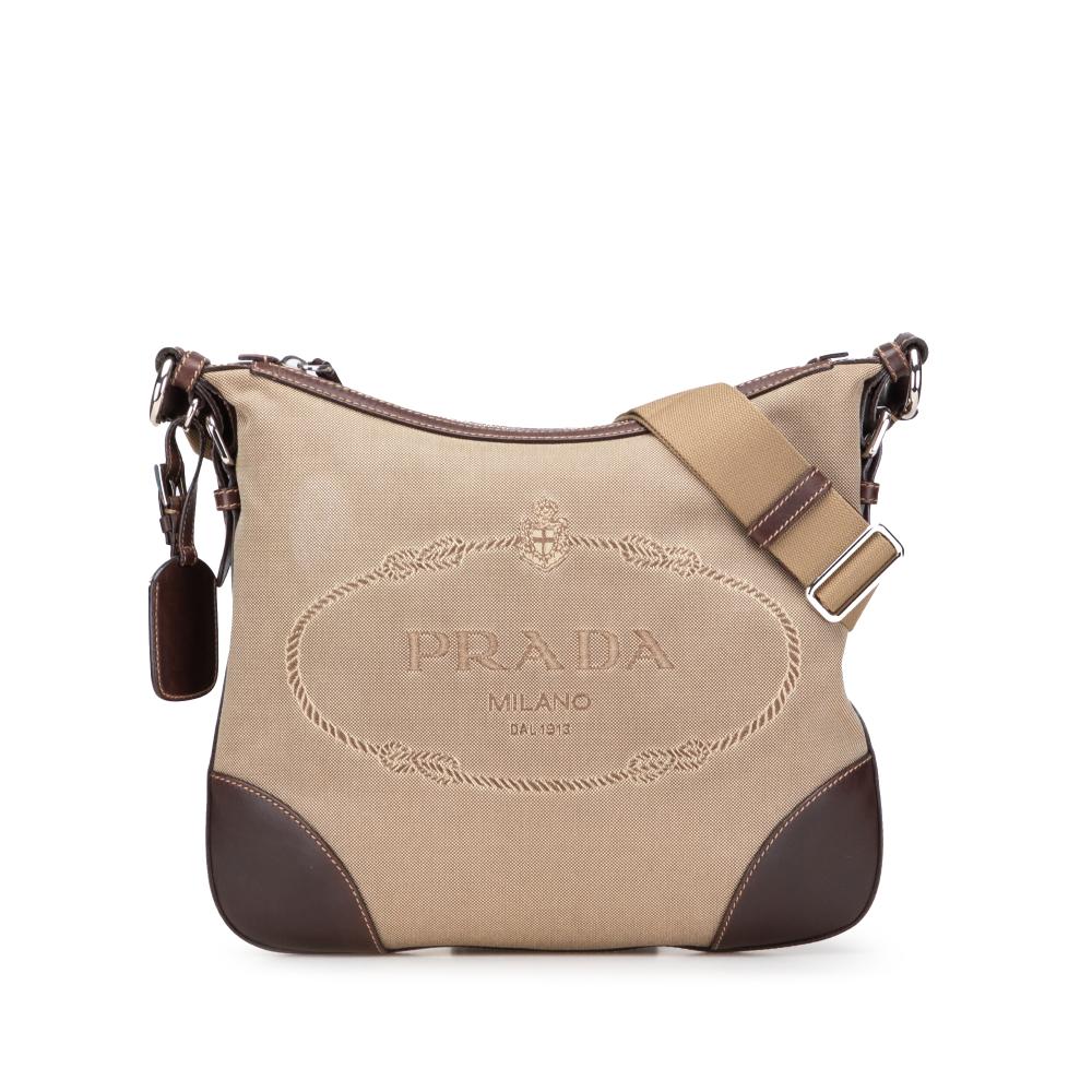 Prada B Prada Brown Beige Canvas Fabric Canapa Logo Crossbody Italy