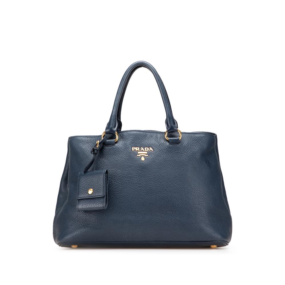 Prada B Prada Blue Midnight Blue Calf Leather Vitello Daino Open Convertible Tote Romania