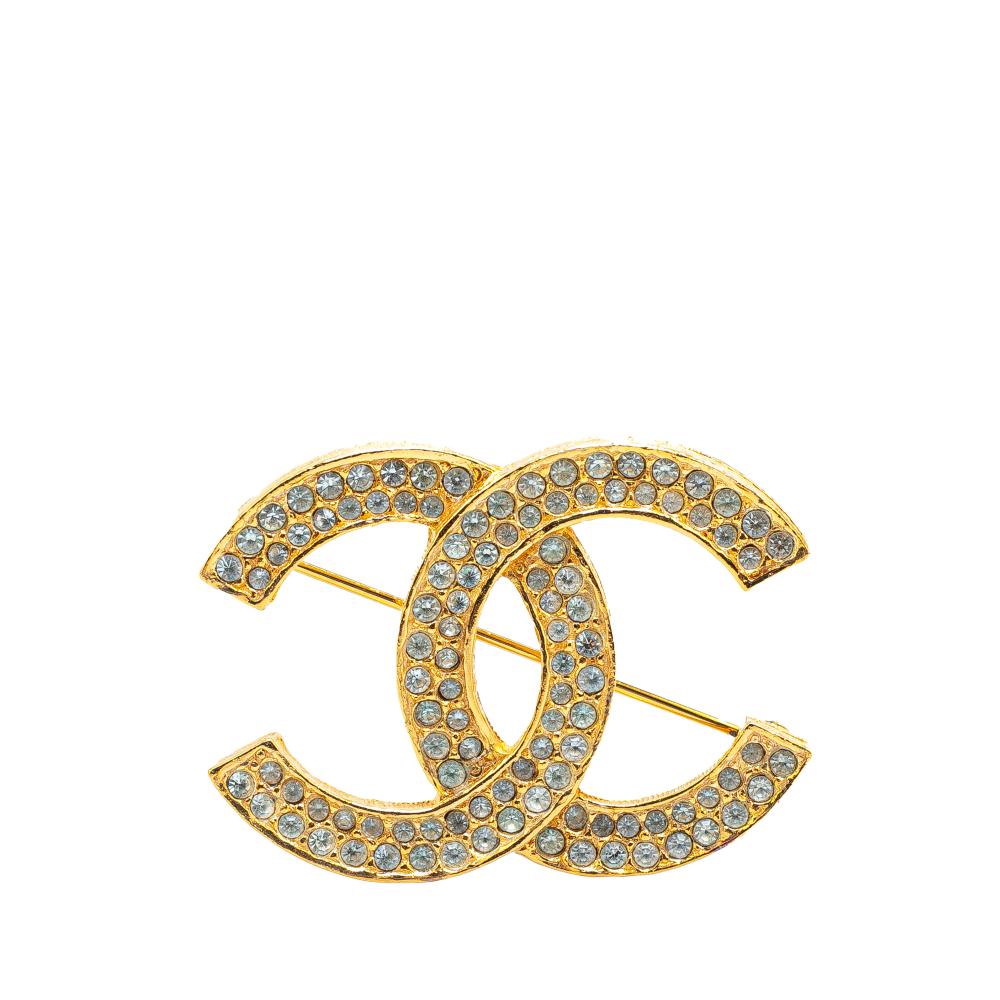 Chanel AB Chanel Gold Gold Plated Metal Rhinestone CC Brooch France
