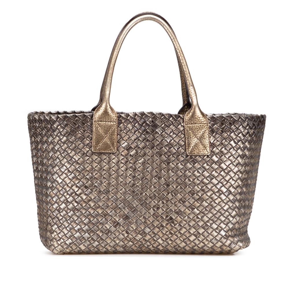 Bottega Veneta B Bottega Veneta Brown Bronze Lambskin Leather Leather Lambskin Intreccio Cabat Tote Italy