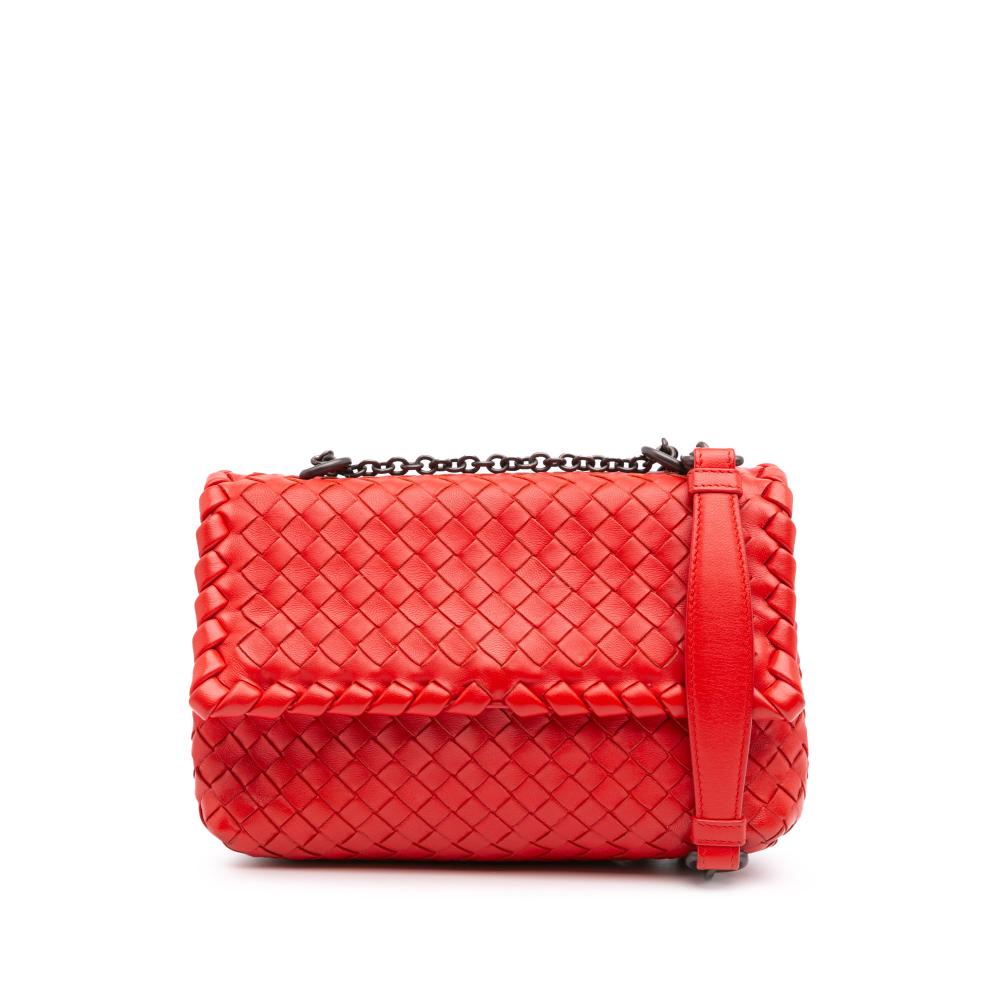 Bottega Veneta B Bottega Veneta Red Nappa Leather Leather Baby Nappa Intrecciato Olimpia Crossbody Italy