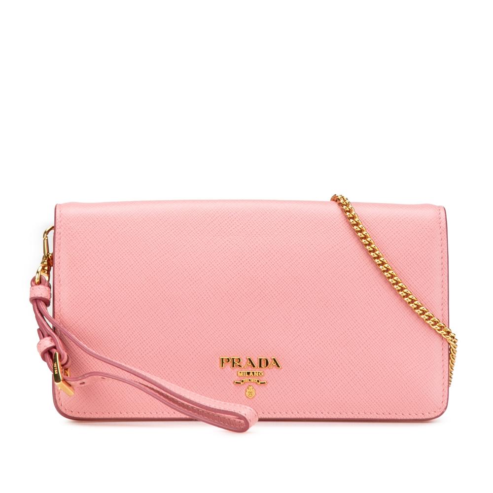 Prada B Prada Pink Saffiano Leather Lux Wallet on Chain Italy