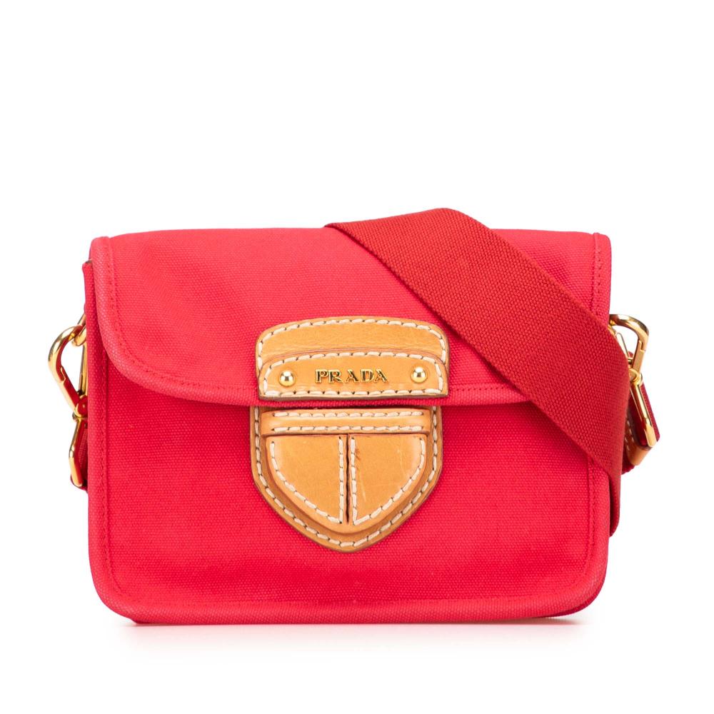 Prada B Prada Red Canvas Fabric Canapa Righe Crossbody Italy